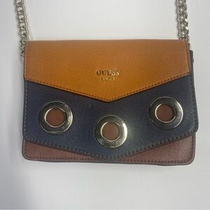 Guess Y2K Brown and Blue Crossbody Bag with Metallic Accents Adjustable Strap